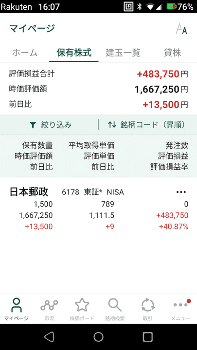 2022年12月27日のNISA口座の携帯画像