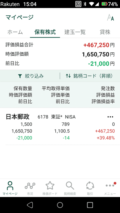 2023年1月5日のNISA口座の携帯画像